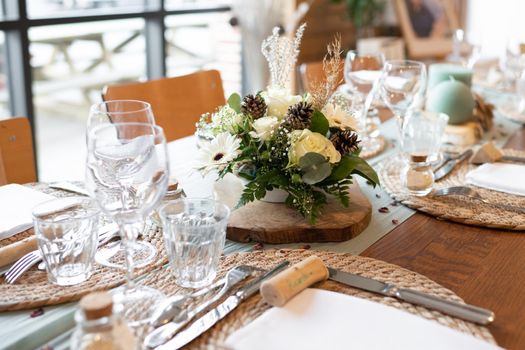 The wedding decor with a white bouquet