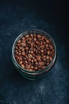 Above View of Roasted Coffee Beans inside a Glass Jar