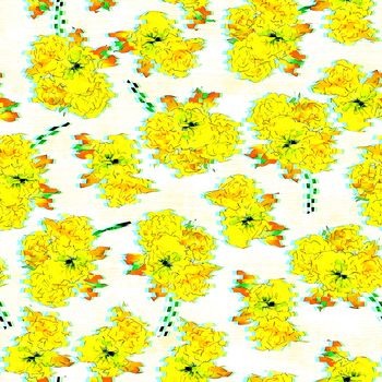 Abstract art background. Beautiful watercolor pattern with yellow flowers watercolor pattern on light background for textile design. Modern background.