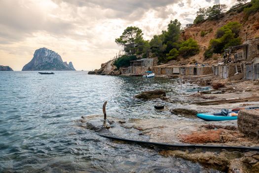 View of Es Vedra and boat garages