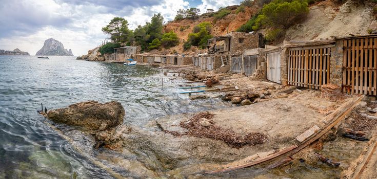 View of Es Vedra and boat garages