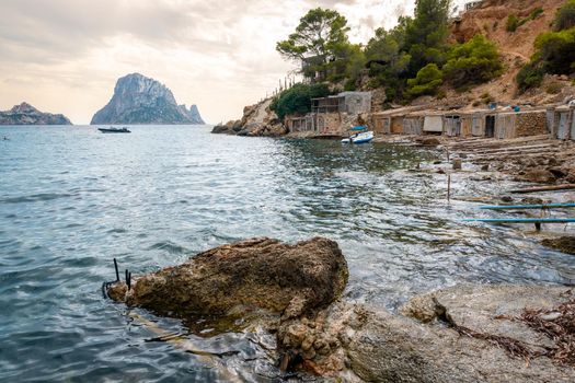 View of Es Vedra and boat garages