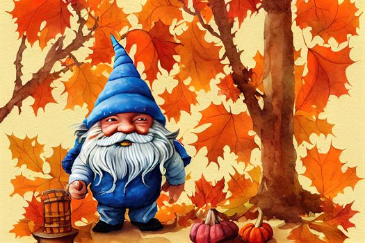 Autumn Gnome, Fall Gnome, Gnome House, Autumn or Fall Animal decor, Watercolor illustration. High quality illustration