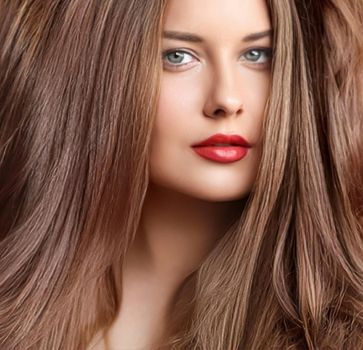 Hairstyle, beauty and hair care, beautiful woman with long natural brown hair, glamour portrait for hair salon and haircare brand