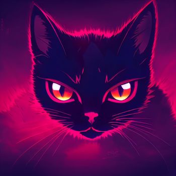 Illustration of a cat in purple light. High quality illustration