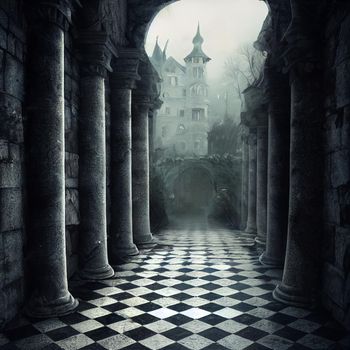 Dark arches and vaults. High quality illustration