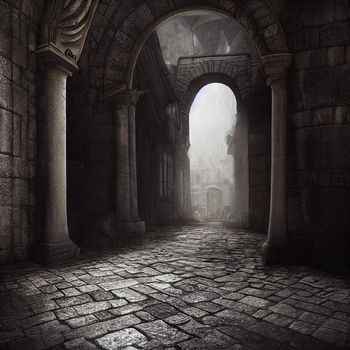 Dark arches and vaults. High quality illustration