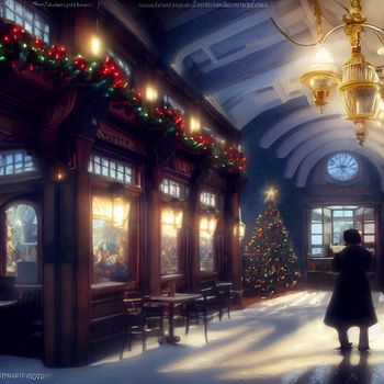 Abstract illustration of a hall decorated for Christmas. High quality illustration