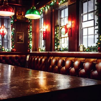 Pub decorated for Christmas. High quality illustration