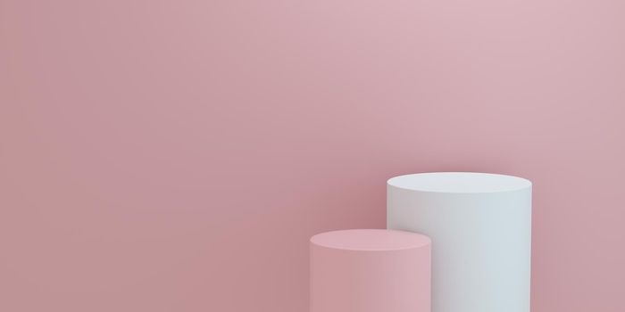 Cylindrical podium for product display on pink background. Empty podium platform. 3D Rendering.