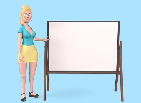 a girl in black clothes with a writing board on a white background 3d-rendering.