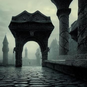 Dark arches and vaults. High quality illustration