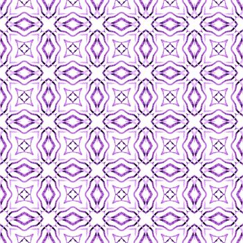 Hand drawn tropical seamless border. Purple symmetrical boho chic summer design. Tropical seamless pattern. Textile ready authentic print, swimwear fabric, wallpaper, wrapping.