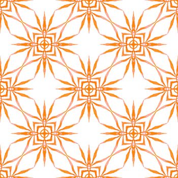 Watercolor ikat repeating tile border. Orange authentic boho chic summer design. Ikat repeating swimwear design. Textile ready imaginative print, swimwear fabric, wallpaper, wrapping.