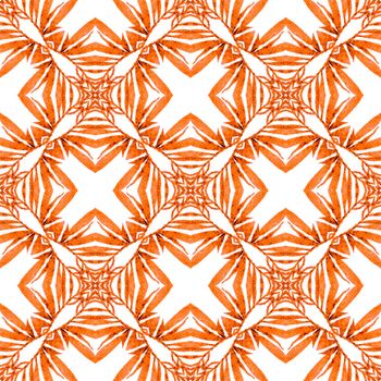 Textile ready extra print, swimwear fabric, wallpaper, wrapping. Orange worthy boho chic summer design. Repeating striped hand drawn border. Striped hand drawn design.