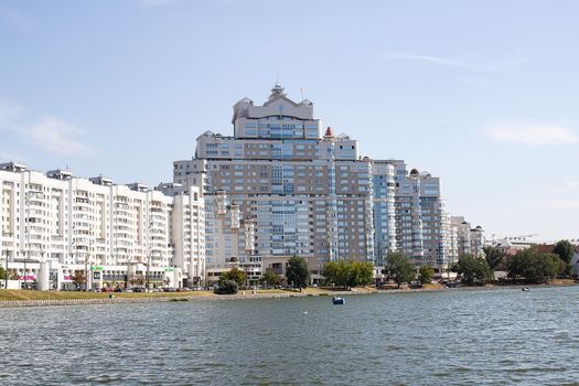 Belarus, Minsk - 03 september, 2022: High house by the Svisloch River in summer