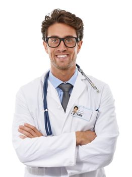 Inspiring confidence. Studio portrait of a smiling young doctor isolated on white