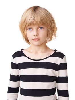 Portait perfection. Portrait of a pretty little girl standing against a white background