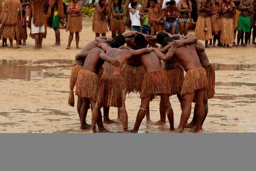 santa cruz cabralia, bahia / brazil - april 20, 2009: indians of the Pataxo ethnicity are seen during a soccer match at indigenous games in the Coroa Vermelha village in the city of Santa Cruz Cabralia.