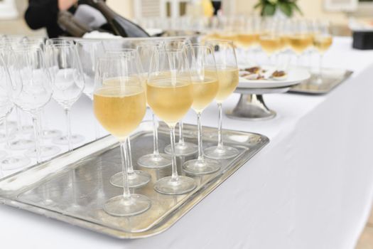 Glasses of champagne and bubbles on a wedding