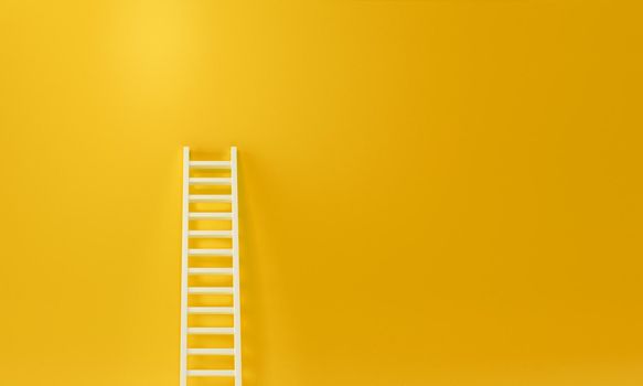 Step ladder on a yellow wall on studio background, Up and down the stairs. Growth, future, development concept. 3D Rendering