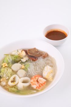 Local food , Thai sukiyaki soup isoated in white background street food