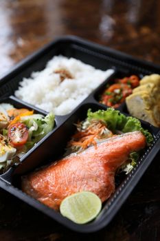 Grilled Salmon bento set Japanese food