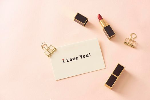 Happy Valentine's Day concept. Beautiful luxury modern high end red bold lipstick