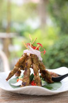 Chicken Satay on dark brown table street food appetizer