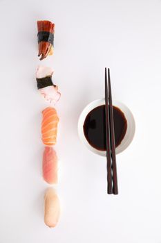 Sushi mix Japanese food sushi salmon tuna octopus eel and sea bass japan local food isolated in white background