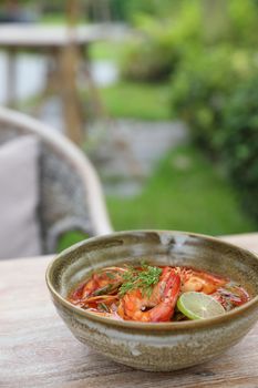 Tom Yum soup , Thai traditional food spicy prawn soup 