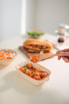 Homemade sandwich with meat balls