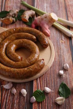 Local Northern Thai food , Northern Thai spicy sausage street food isolated in white background