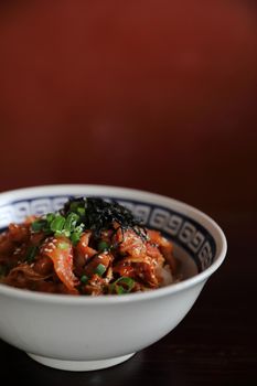 pork with kimchi on rice japanese food 