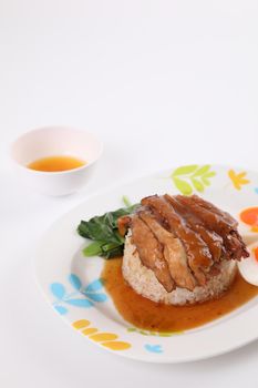 stewed pork leg with rice local Thai food street food isolated in white background