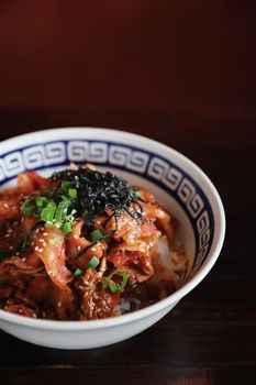 pork with kimchi on rice japanese food 