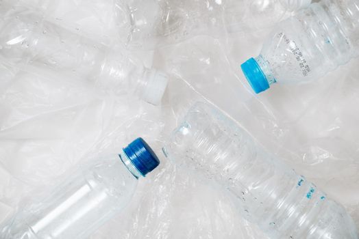 plastic bottles stack to recycle on white background