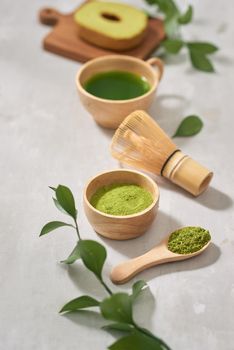 Green matcha Baumkuchen Japanese roll cakes with matcha, selective focus