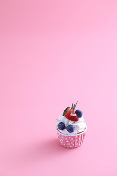 Fruits cupcake isolated in pink background