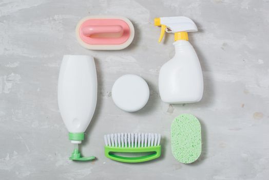 Assortment of colored means for cleaning and washing