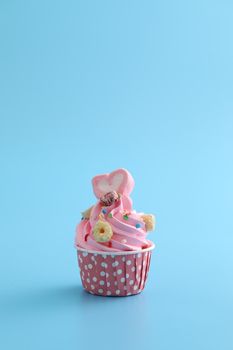pink cupcake isolated in blue background