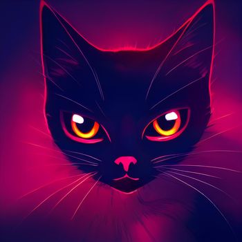 Illustration of a cat in purple light. High quality illustration