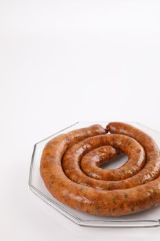 Local Northern Thai food , Northern Thai spicy sausage street food isolated in white background