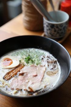 Ramen noodle with pork and egg on soup Japanese food