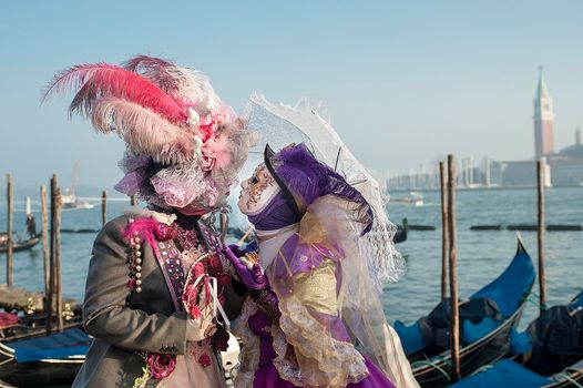 VENICE, ITALY - Febrary 21 2019: The masks of the Venice carnival 2019