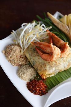 Local Thai food pad thai fried noodle with shrimp