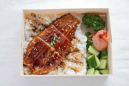 Japanese food eel grilled with rice Unagi don with take 