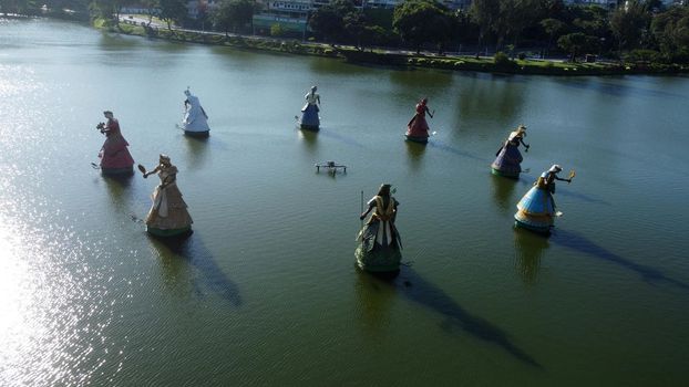 salvador, bahia, brazil - september 29, 2022: sculptures of Orixa - entity of African matter religions - exposed in the lake of Dique do Tororo, in the city of Salvador. The works created by the artist Tati Moreno.