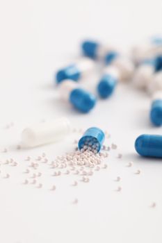 pills capsules close up isolated in white background