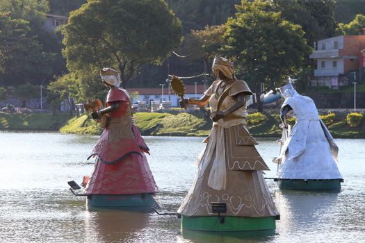 salvador, bahia, brazil - september 29, 2022: sculptures of Orixa - entity of African matter religions - exposed in the lake of Dique do Tororo, in the city of Salvador. The works created by the artist Tati Moreno.
